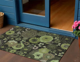 3' X 5' Green And Black Floral Washable Indoor Outdoor Area Rug