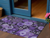 3' X 5' Purple And Black Floral Washable Indoor Outdoor Area Rug