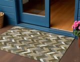 3' X 5' Brown And Ivory Geometric Washable Indoor Outdoor Area Rug