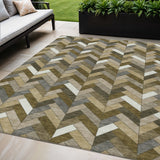 5' X 8' Brown And Ivory Geometric Washable Indoor Outdoor Area Rug