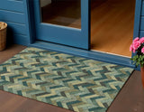 3' X 5' Green And Gray Geometric Washable Indoor Outdoor Area Rug
