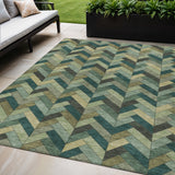 5' X 8' Green And Gray Geometric Washable Indoor Outdoor Area Rug