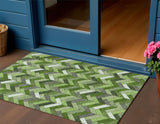 3' X 5' Olive Green And Ivory Geometric Washable Indoor Outdoor Area Rug