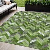 5' X 8' Olive Green And Ivory Geometric Washable Indoor Outdoor Area Rug