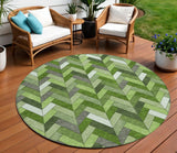 8' Olive Green And Ivory Round Geometric Washable Indoor Outdoor Area Rug