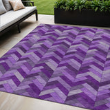 5' X 8' Purple And Ivory Geometric Washable Indoor Outdoor Area Rug