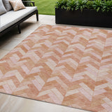 5' X 8' Salmon And Ivory Geometric Washable Indoor Outdoor Area Rug