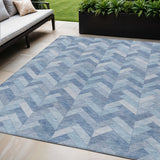 5' X 8' Sky Blue And Silver Geometric Washable Indoor Outdoor Area Rug