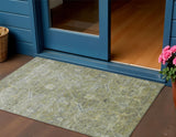 3' X 5' Artichoke Green And Gray Floral Washable Indoor Outdoor Area Rug