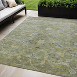 5' X 8' Artichoke Green And Gray Floral Washable Indoor Outdoor Area Rug