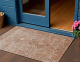 3' X 5' Coral And Copper Floral Washable Indoor Outdoor Area Rug