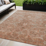 5' X 8' Coral And Copper Floral Washable Indoor Outdoor Area Rug