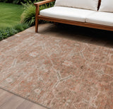 8' X 10' Coral And Copper Floral Washable Indoor Outdoor Area Rug