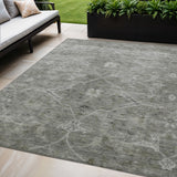 5' X 8' Pewter And Gray Floral Washable Indoor Outdoor Area Rug