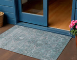 3' X 5' Teal Blue And Gray Floral Washable Indoor Outdoor Area Rug