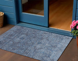 3' X 5' Blue And Gray Floral Washable Indoor Outdoor Area Rug