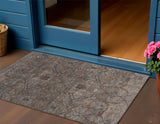 3' X 5' Brown And Taupe Floral Washable Indoor Outdoor Area Rug