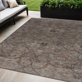 5' X 8' Brown And Taupe Floral Washable Indoor Outdoor Area Rug