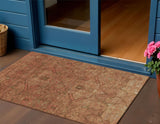 3' X 5' Terra Cotta And Taupe Floral Washable Indoor Outdoor Area Rug