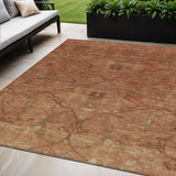 5' X 8' Terra Cotta And Taupe Floral Washable Indoor Outdoor Area Rug