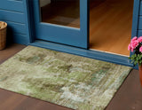 3' X 5' Artichoke Green And Beige Abstract Washable Indoor Outdoor Area Rug