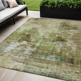 5' X 8' Artichoke Green And Beige Abstract Washable Indoor Outdoor Area Rug