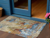 3' X 5' Beige Blue And Gold Abstract Washable Indoor Outdoor Area Rug