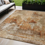 5' X 8' Copper Rust And Beige Abstract Washable Indoor Outdoor Area Rug