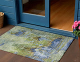 3' X 5' Green Blue And Brown Abstract Washable Indoor Outdoor Area Rug
