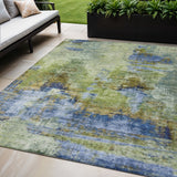 5' X 8' Green Blue And Brown Abstract Washable Indoor Outdoor Area Rug
