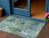 3' X 5' Teal Blue And Gray Abstract Washable Indoor Outdoor Area Rug