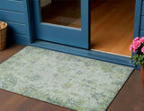 3' X 5' Artichoke Green And Blue Floral Washable Indoor Outdoor Area Rug