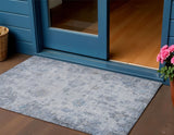 3' X 5' Blue And Gray Floral Washable Indoor Outdoor Area Rug