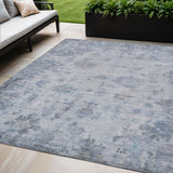 5' X 8' Blue And Gray Floral Washable Indoor Outdoor Area Rug
