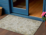3' X 5' Taupe And Blue Floral Washable Indoor Outdoor Area Rug