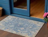 3' X 5' Blue And Gold Floral Washable Indoor Outdoor Area Rug