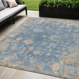5' X 8' Blue And Gold Floral Washable Indoor Outdoor Area Rug