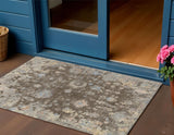 3' X 5' Chocolate And Beige Floral Washable Indoor Outdoor Area Rug