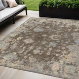 5' X 8' Chocolate And Beige Floral Washable Indoor Outdoor Area Rug