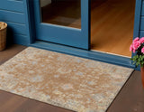 3' X 5' Copper And Beige Floral Washable Indoor Outdoor Area Rug