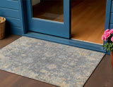3' X 5' Gray And Beige Floral Washable Indoor Outdoor Area Rug