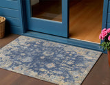 3' X 5' Navy Blue Gray And Beige Floral Washable Indoor Outdoor Area Rug