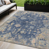 5' X 8' Navy Blue Gray And Beige Floral Washable Indoor Outdoor Area Rug