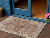 3' X 5' Chili Red And Beige Floral Washable Indoor Outdoor Area Rug