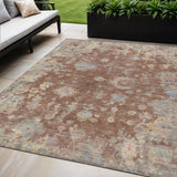 5' X 8' Chili Red And Beige Floral Washable Indoor Outdoor Area Rug