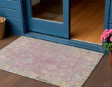 3' X 5' Pink Beige And Gray Floral Washable Indoor Outdoor Area Rug