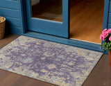 3' X 5' Plum Beige And Gray Floral Washable Indoor Outdoor Area Rug