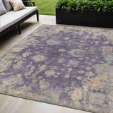 5' X 8' Plum Beige And Gray Floral Washable Indoor Outdoor Area Rug