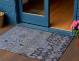 3' X 5' Brown Blue And Charcoal Geometric Washable Indoor Outdoor Area Rug