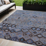 5' X 8' Brown Blue And Charcoal Geometric Washable Indoor Outdoor Area Rug